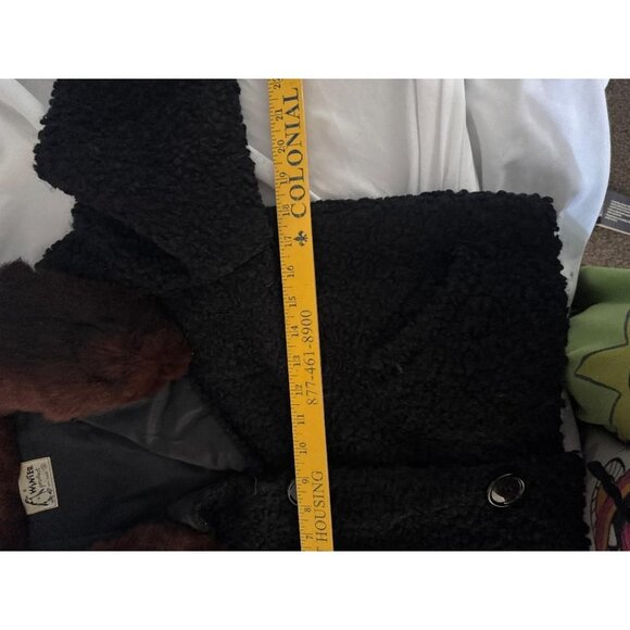 Jacket Black Curly Lamb Brown Fur Collar & Button Closure Small 1950 - Picture 8 of 14